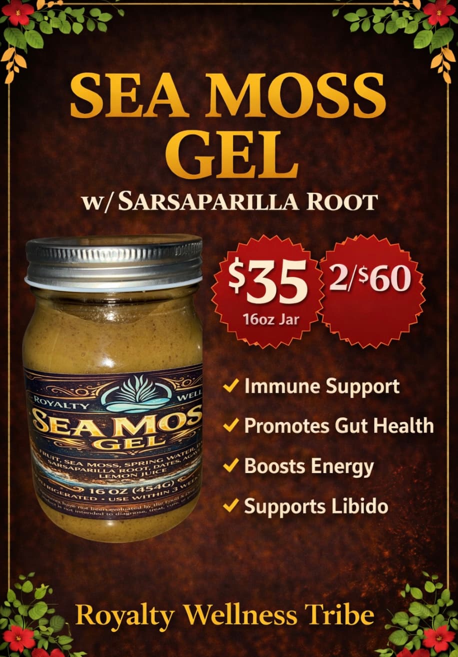 Sea Moss Gel w/ Sarsaparilla Root — Wildcrafted Honduran Gracilaria sea moss infused with sarsaparilla root. 16oz jar. Supports immune function, gut health, energy, and libido.
